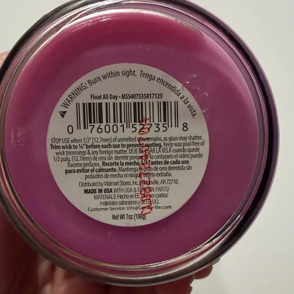 Mainstays Purple Float All Day candle - Picture 2 of 3